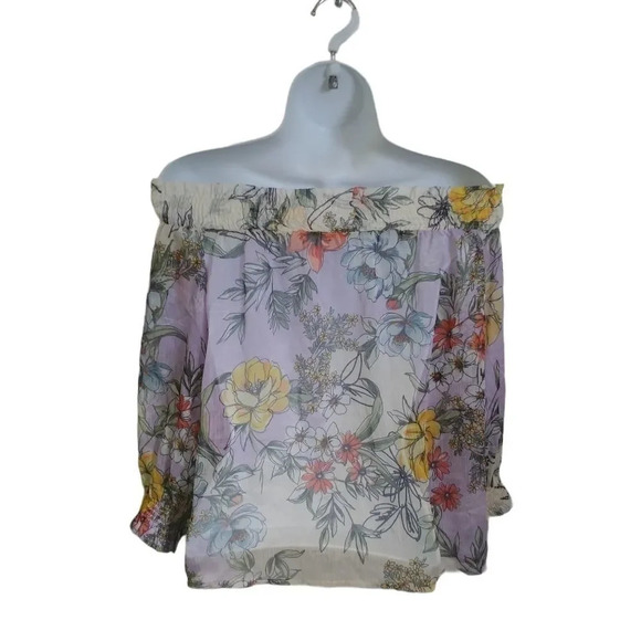 Italian Off-The-Shoulder Sheer Floral Blouse, S - Picture 7 of 9